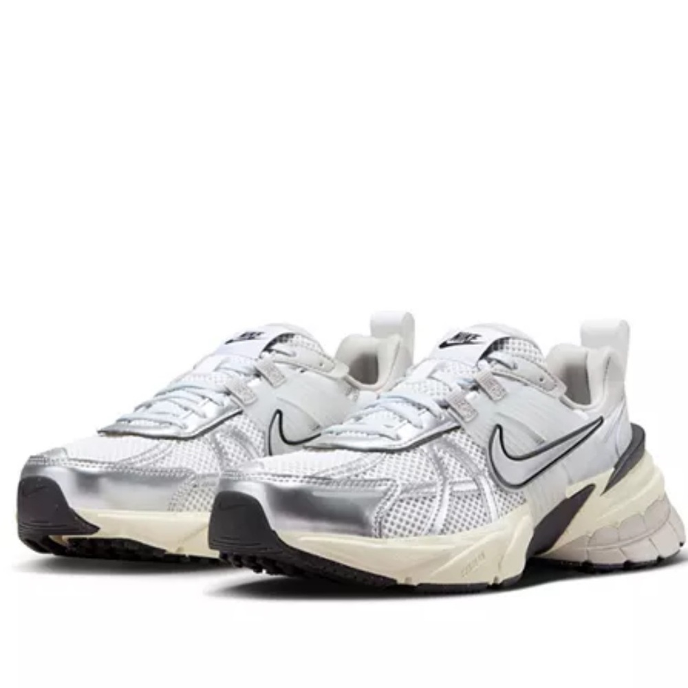 Nike V2K Metallic Silver and White Sneakers